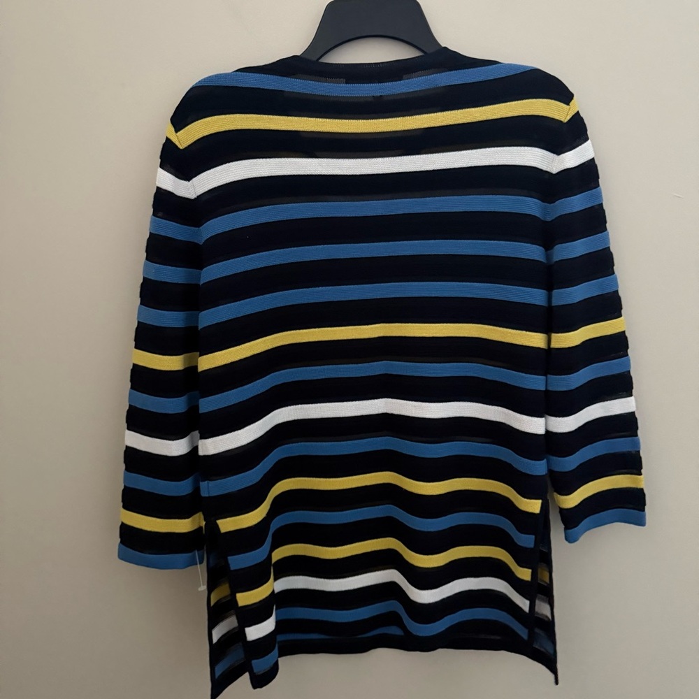 St John Wool Blend Striped Black Blue Yellow Crew Neck Sweater - Picture 10 of 10